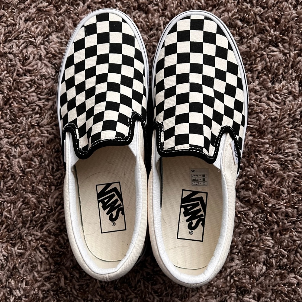 Vans Black and White Checkered Slip-On Sneakers women’s 8